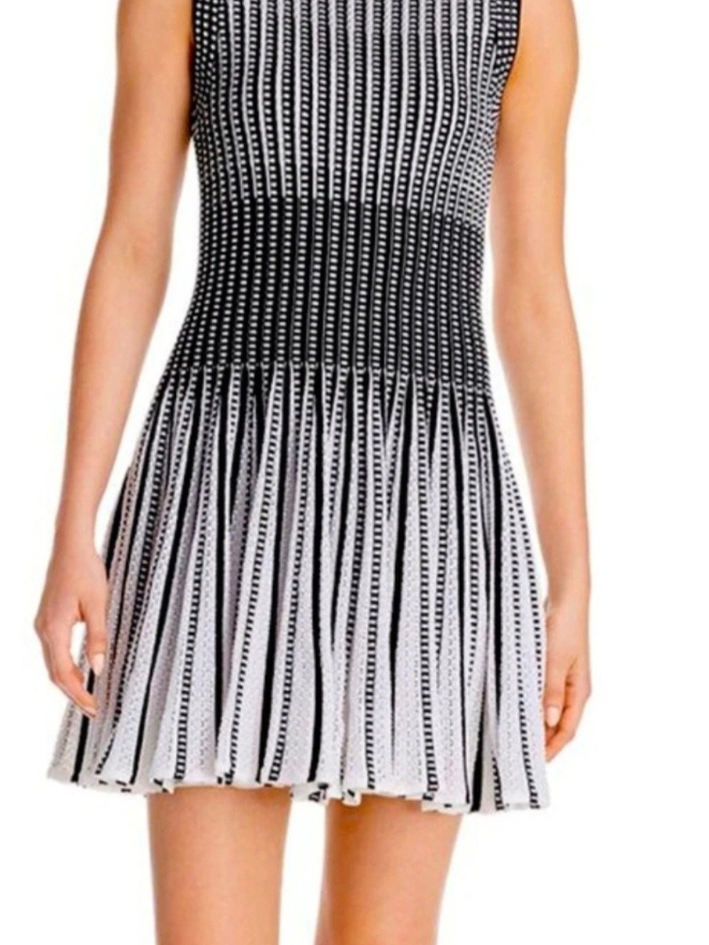Theory Black & White Sleeveless Fit-and-Flare Mini Dress